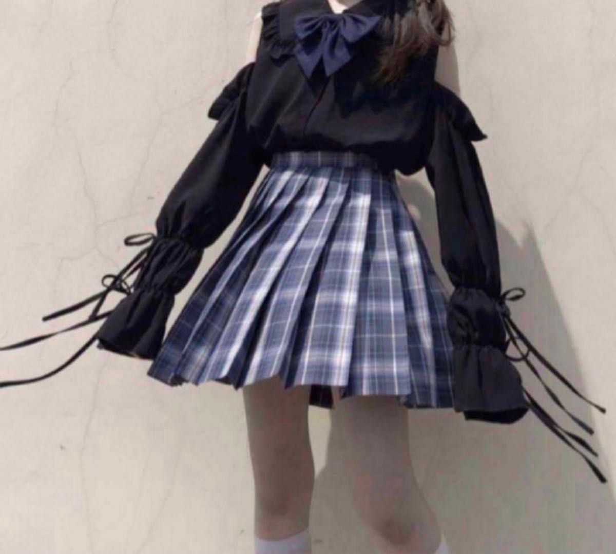 地雷系　ブラウス　長袖　ロリータ　フリル　制服　セーラ服　肩あき　グレー　大きいサイズ　イベント