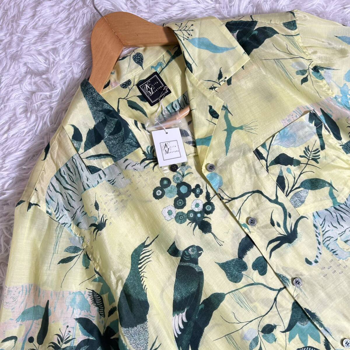 as good as new [ unused ]KEITA MARUYAMA Keita Maruyama short sleeves shirt open color total pattern animal pattern . pattern yellow 01 size cupra material 