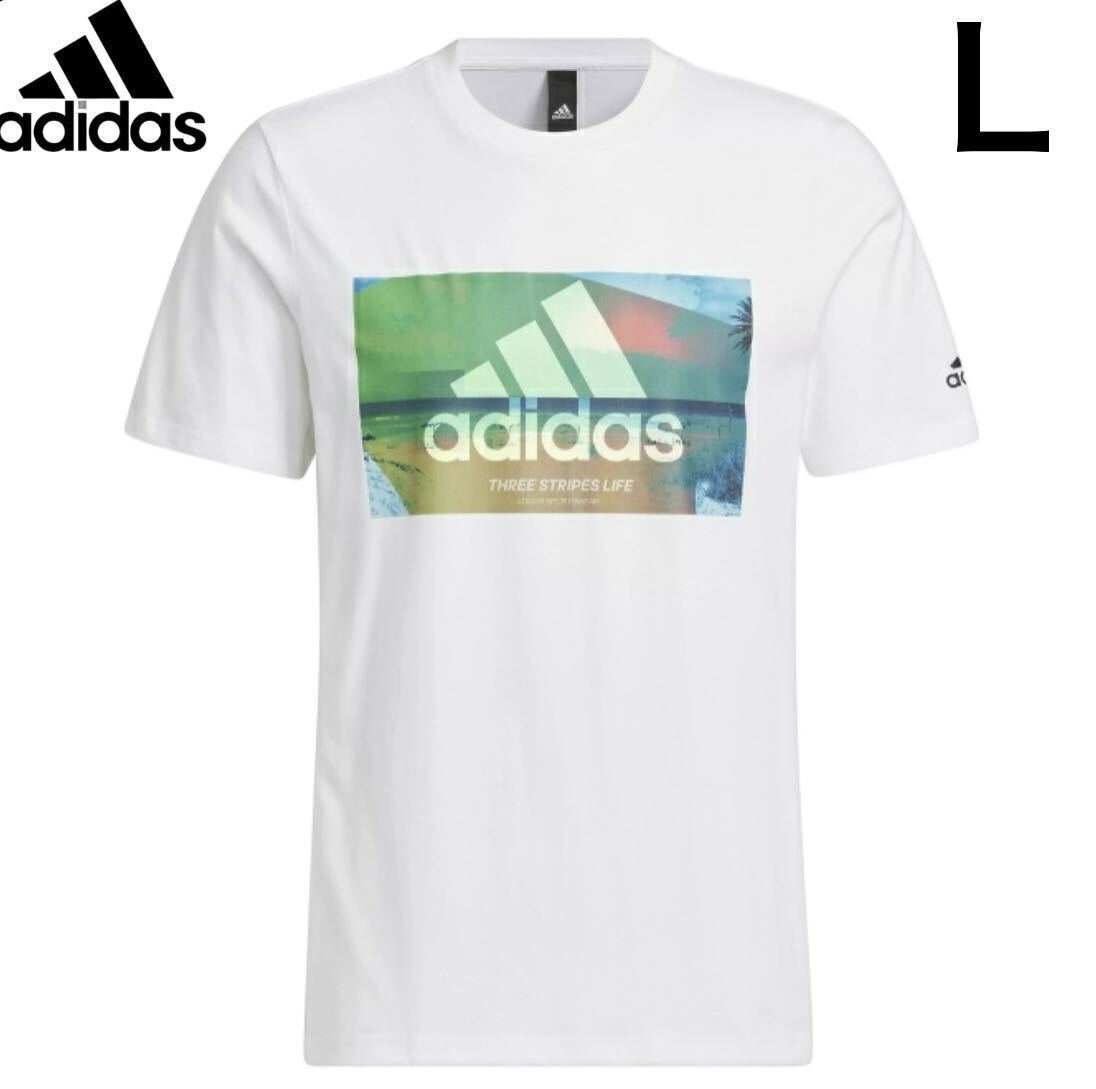 アディダス adidas Tシャツ 半袖 メンズ レギュラーフィットオーシャン グラフィック 半袖Tシャツ　サイズＬ_画像1