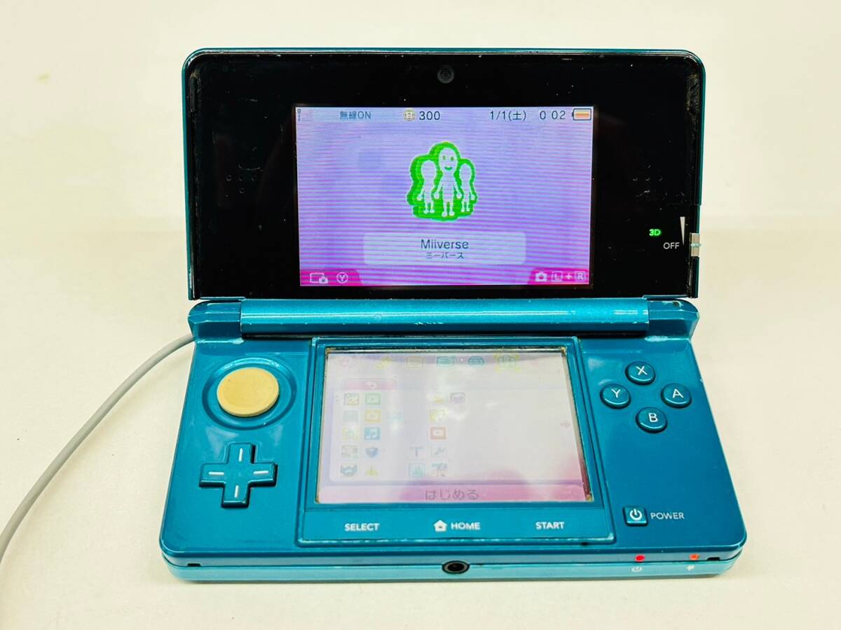 Y520-D1-781 任天堂 Nintendo ニンテンドー 3DS 青 ブルー アクアブルー CTR-001 本体 ゲーム 通電確認OK_画像1