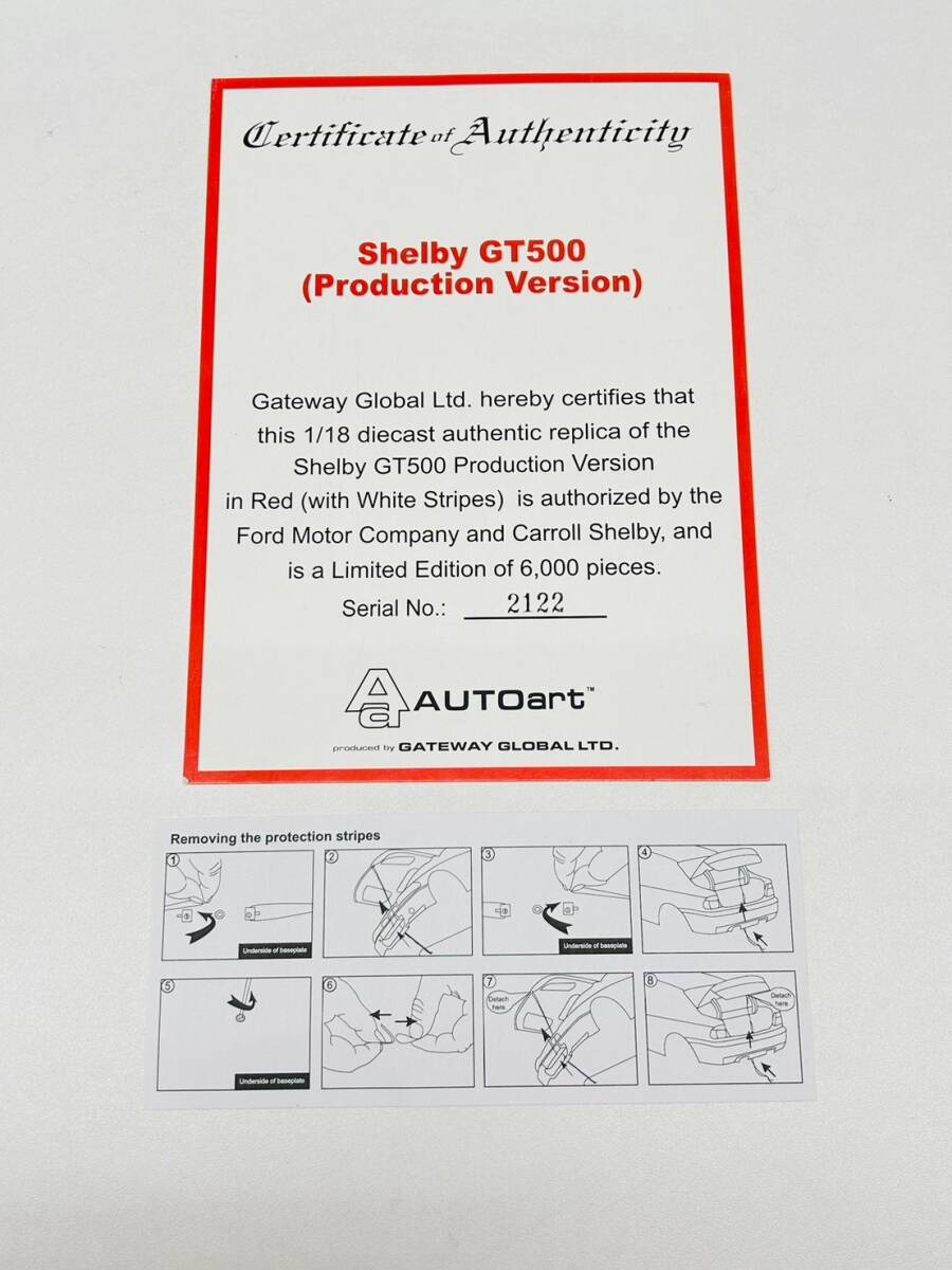 Y504-K55-294 AUTO art PERFORMANCE オートアート Ford Shelby Cobra GT500 フォードシェルビー コブラ ミニカー 車 置物 赤 レッド 外箱付_画像10