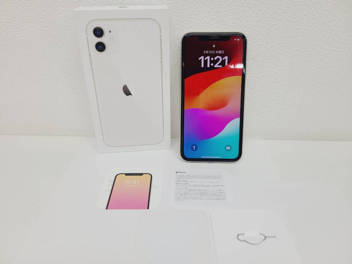 【BF-8594】【1円～】アップル Apple iPhone11 64GB ホワイト SIMロックなし 本体 MHDC3J/A ホワイト 88% IMEI:355487737956052 判定:〇_画像1