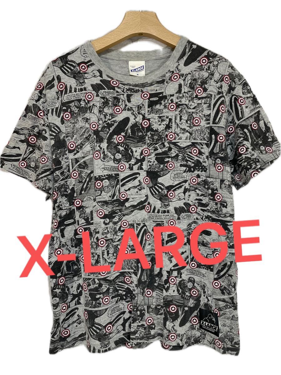 【X-LARGE】エクストララージxマーベル　キャプテン・アメリカ　総柄Tシャツ