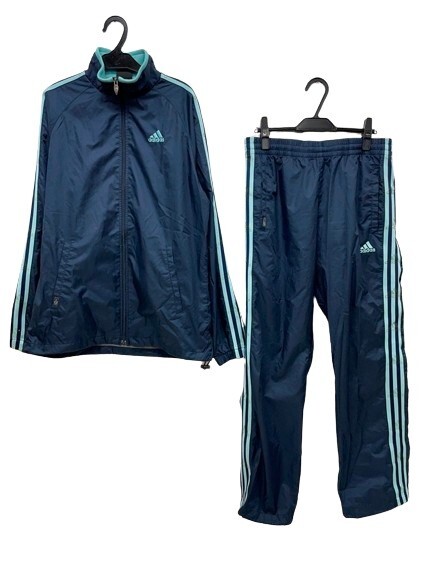 r2_3033ｗ adidas アディダス CLIMAPROOF 防風機能 スリーストライプス ウィンドブレーカー 上下セット 裏地メッシュ 男性用/Mサイズの画像1