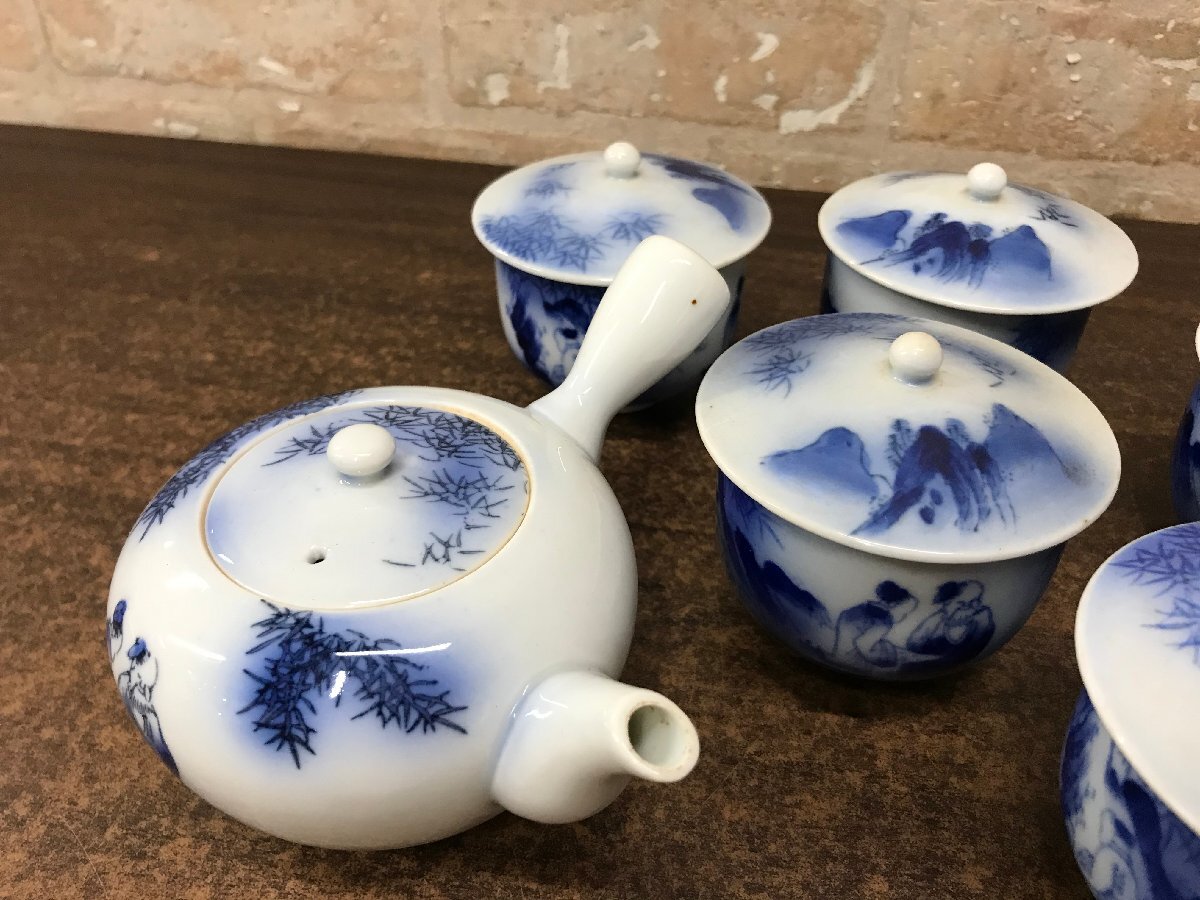 ☆中古品☆　伊万里焼　染付山水　蓋付き湯呑　煎茶器セット_画像2