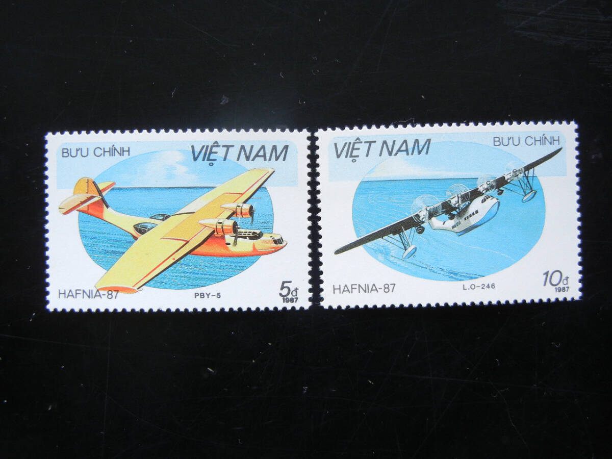 美品　ベトナム　'87年発行　「飛行機　コペンハーゲン 国際切手展」　小型シート+単片７種　未使用　NH　_画像5