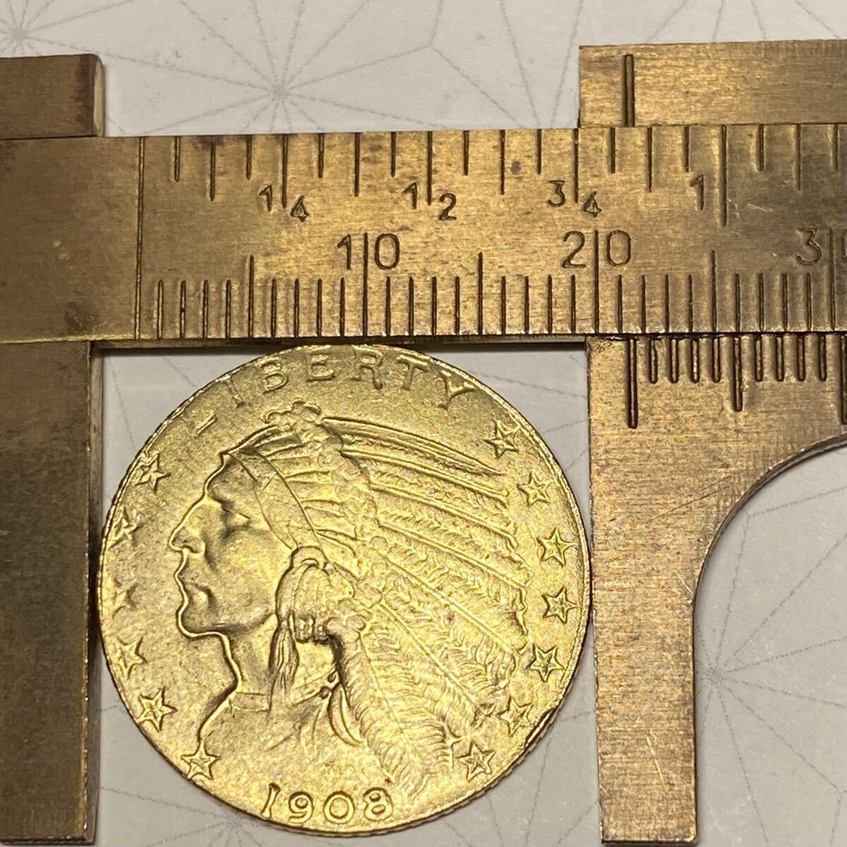 外国貨幣 1908年 インディアン金貨 リバティ金貨5ドル dollars 状態良好 5＄USA アメリカ ゴールド コイン イーグル 約4g_画像7