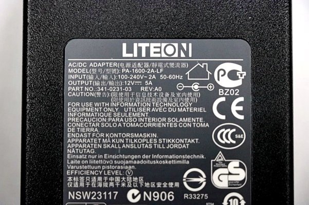 5 piece insertion load LITEON/AC adaptor *PA-1600-2A-LF/12V 5A/ outer diameter approximately 5.3mm inside diameter approximately 2.5mm* LITEONAC12V23Y