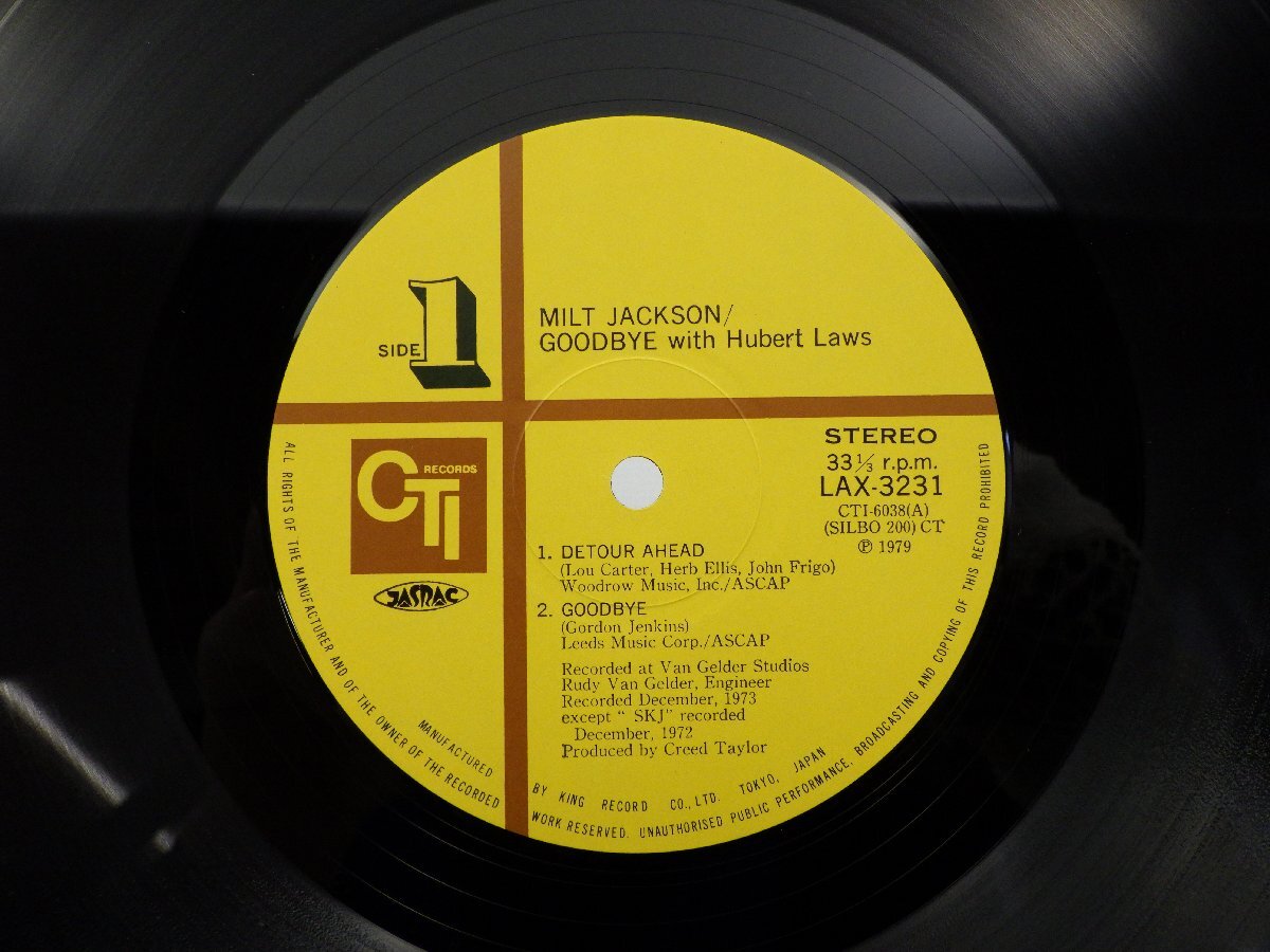 Milt Jackson「Goodbye」LP（12インチ）/CTI Records(LAX 3231)/ジャズの画像2