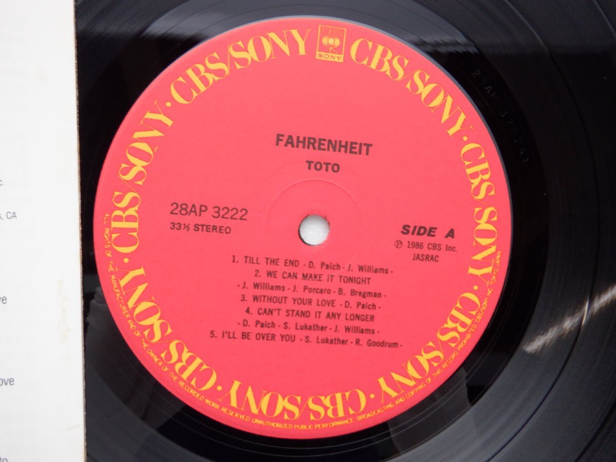 Toto「Fahrenheit」LP（12インチ）/CBS/Sony(28AP 3222)/洋楽ロックの画像2