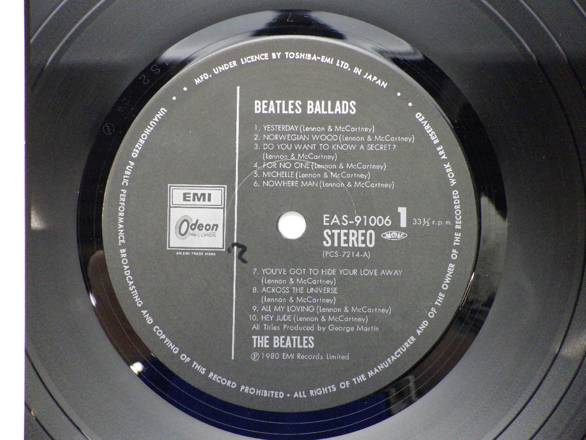 The Beatles(ビートルズ)「The Beatles Ballads 20 Original Tracks(ビートルズ・バラード・ベスト20)」LP（12インチ）(EAS-91006)_画像2