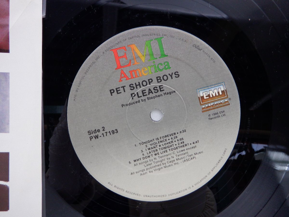 【US盤】Pet Shop Boys(ペット・ショップ・ボーイズ)「Please(プリーズ)」LP（12インチ）/EMI America(PW-17193)/ポップスの画像2