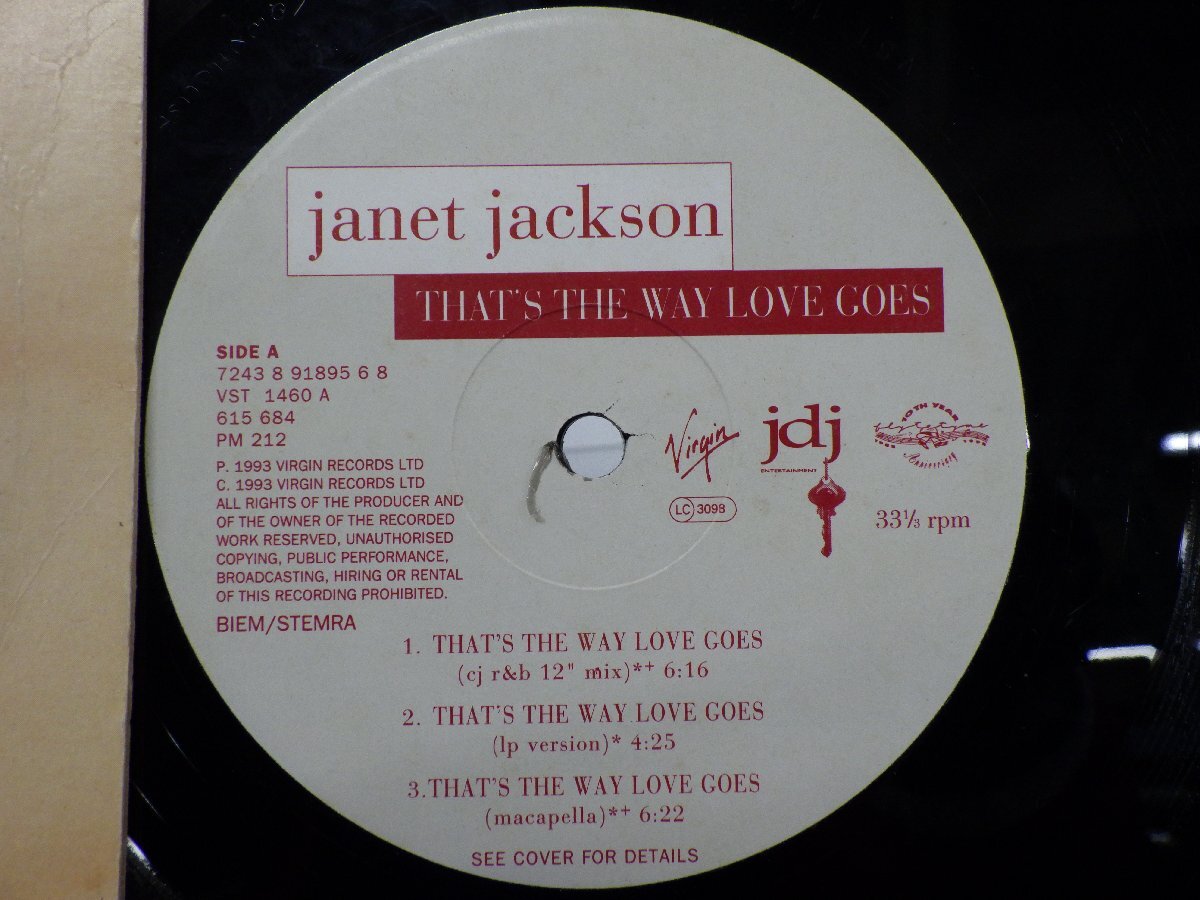 ジャネット・ジャクソン「That's The Way Love Goes」LP（12インチ）/Virgin(VST1460)/ヒップホップの画像2