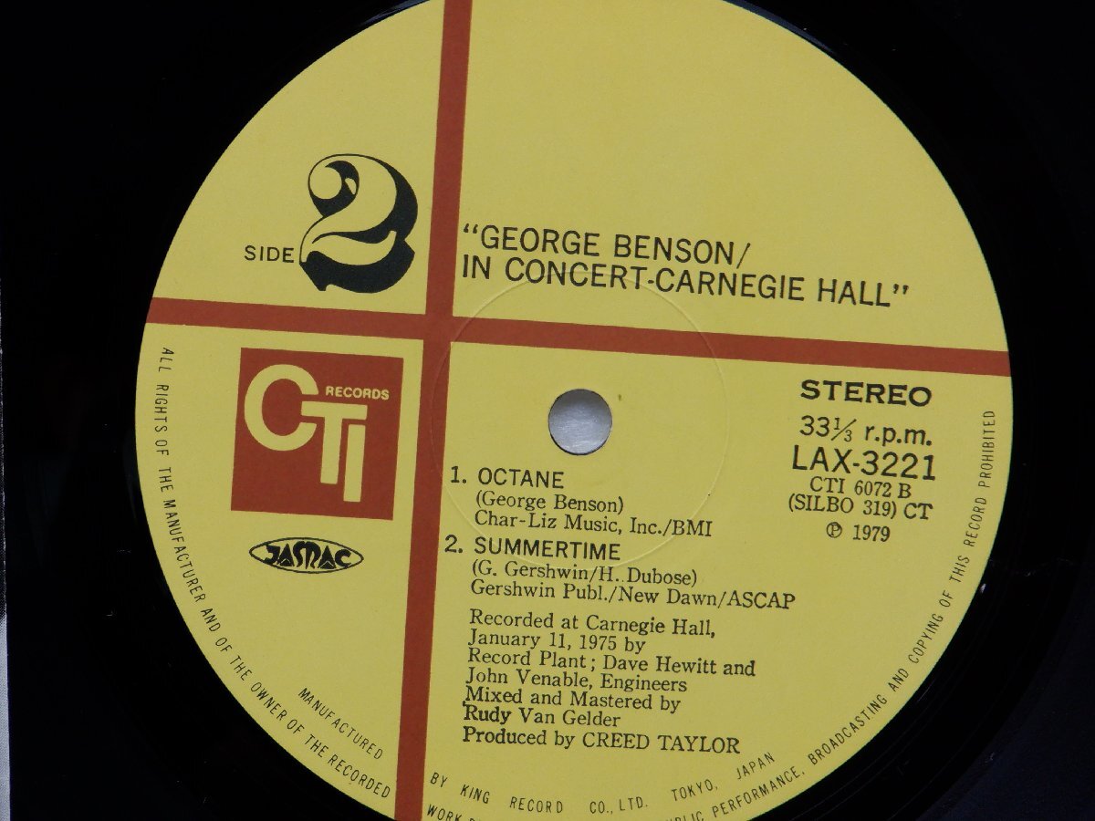 George Benson「In Concert - Carnegie Hall」LP（12インチ）/CTI Records(LAX-3221)/ジャズ_画像2