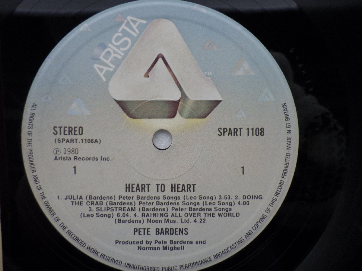 Pete Bardens /Peter Bardens「Heart To Heart」LP（12インチ）/Arista(SPART 1108)/洋楽ロック_画像2