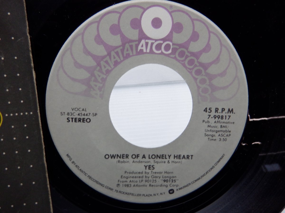 Yes「Owner Of A Lonely Heart」EP（7インチ）/ATCO Records(7-99817)/洋楽ロック_画像2