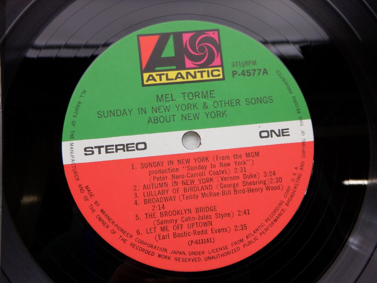Mel Torme「Sings Sunday In New York And Other Songs About New York」LP（12インチ）/Atlantic(SD 8091)/Jazz_画像2