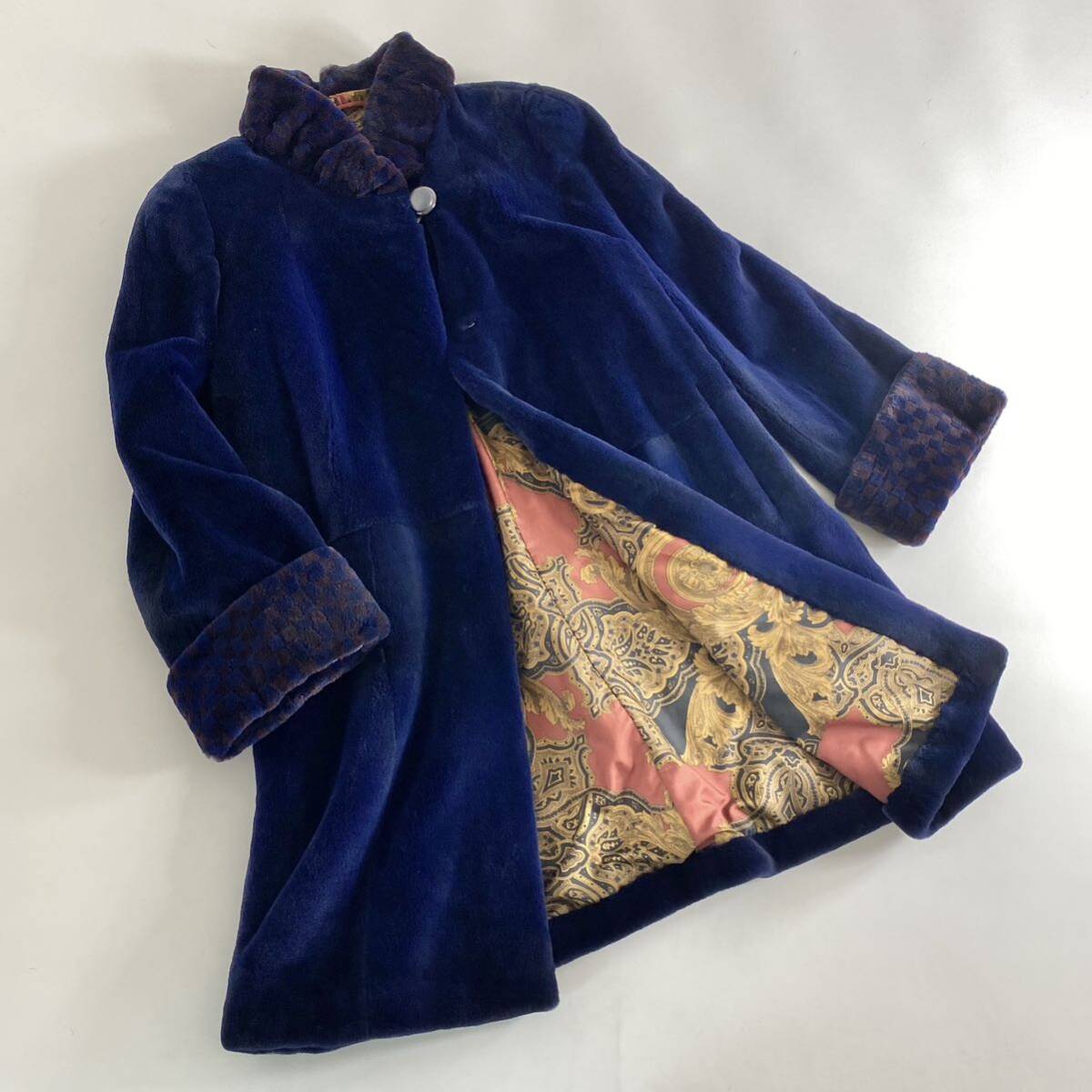 8e7《美品》EMBA エンバ 最高級シェアードミンク 市松模様 染めミンク ロングコート 毛皮コート ミンクコート M レディース MINK FURの画像1