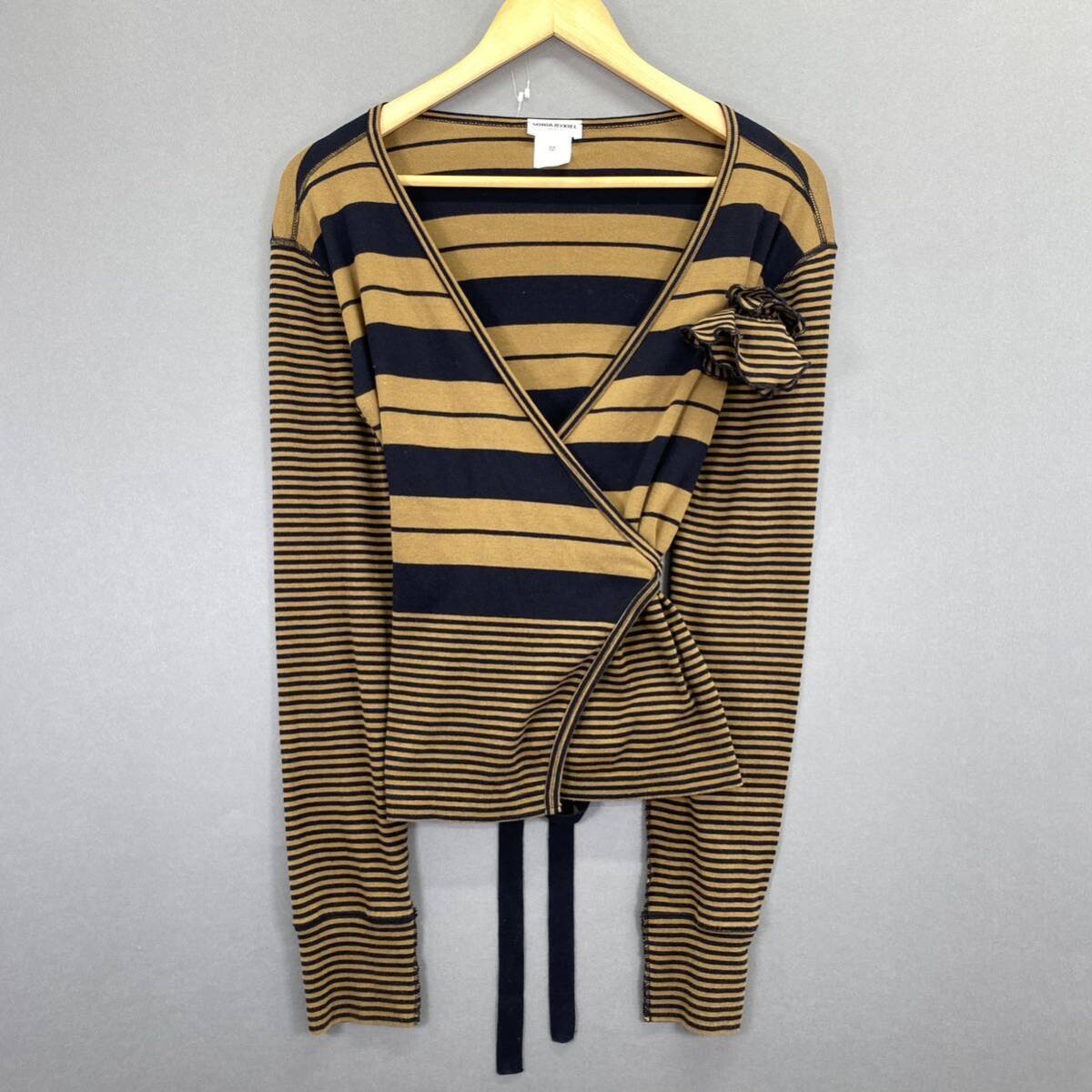 Se9 SONIA RYKIEL Sonia Rykiel long sleeve tops cotton knitted cut and sewn cardigan tops waist ribbon attaching lady's woman clothes M