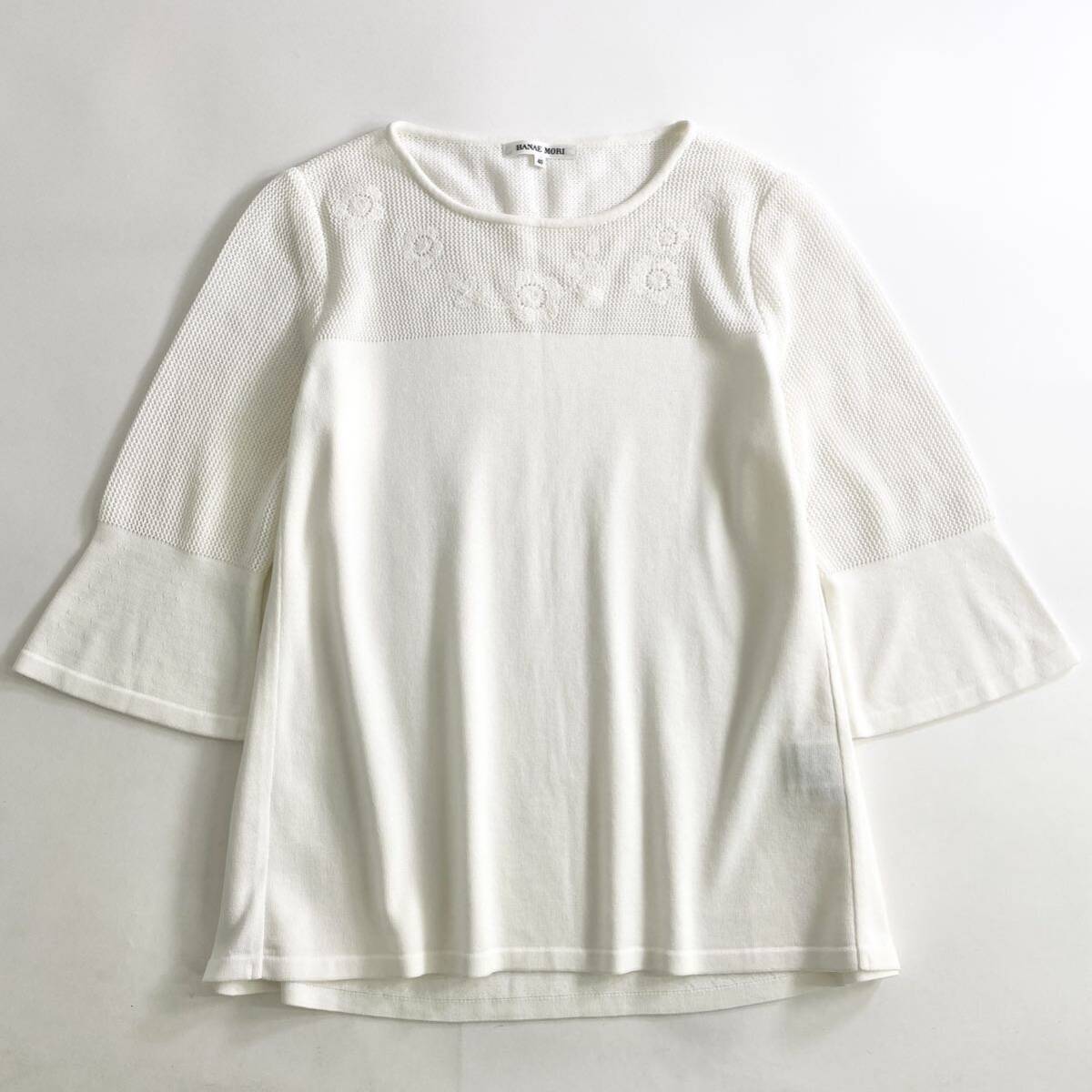 Le9{ beautiful goods }HANAE MORI is na emo li knitted sweater 7 minute sleeve knitted floral print embroidery 40/L corresponding width of a garment easy * lady's for women 