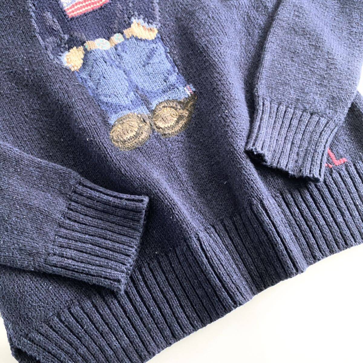 Ze11 POLO RALPH LAUREN ポロ ラルフローレン ポロベア サマーニット ニットセーター コットンリネン S ネイビー メンズ 紳士服 男性用_画像5