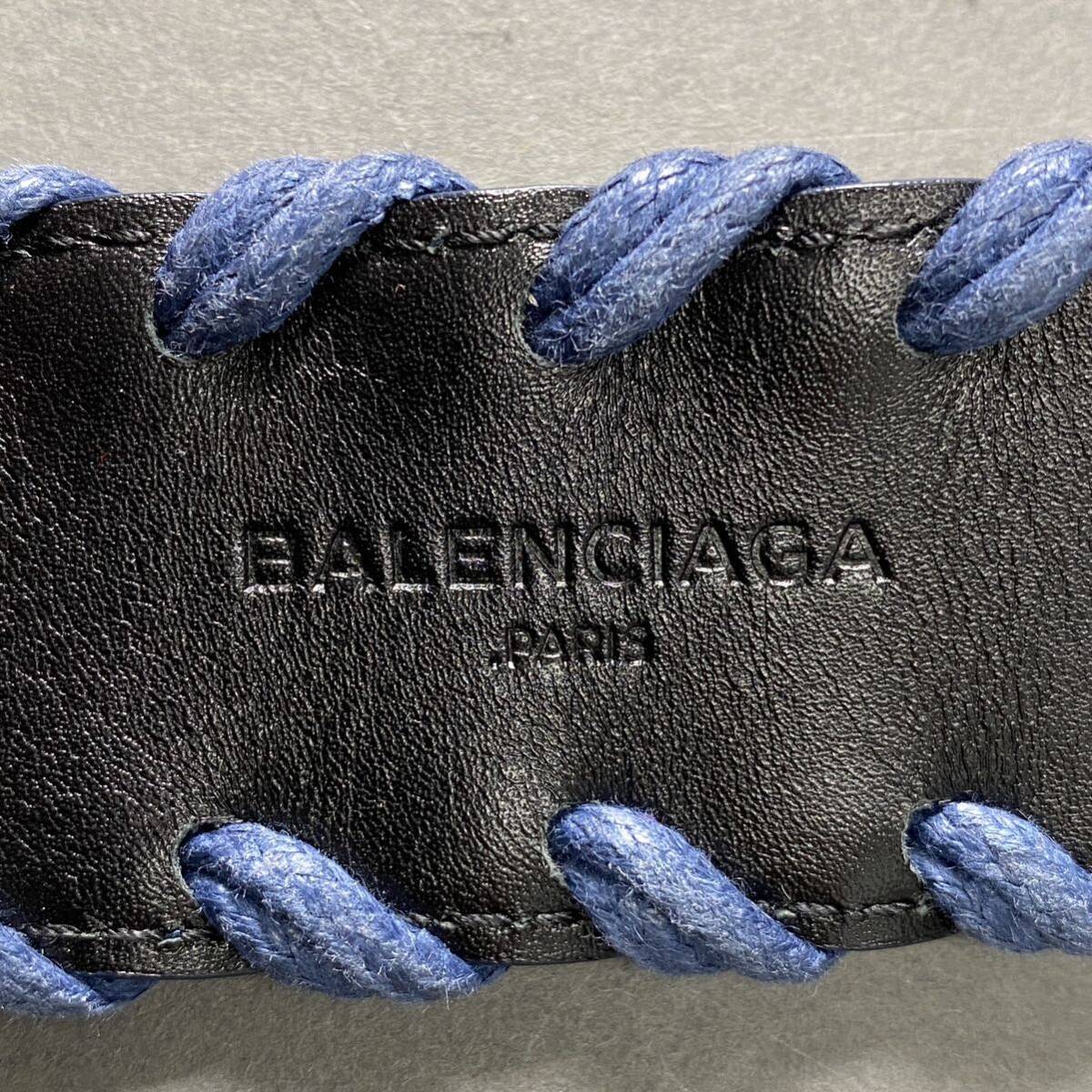 e14 イタリア製 BALENCIAGA バレンシアガ 編み込み 本革 レザーベルト ブルー 全長100cm メンズ 男性用_画像4