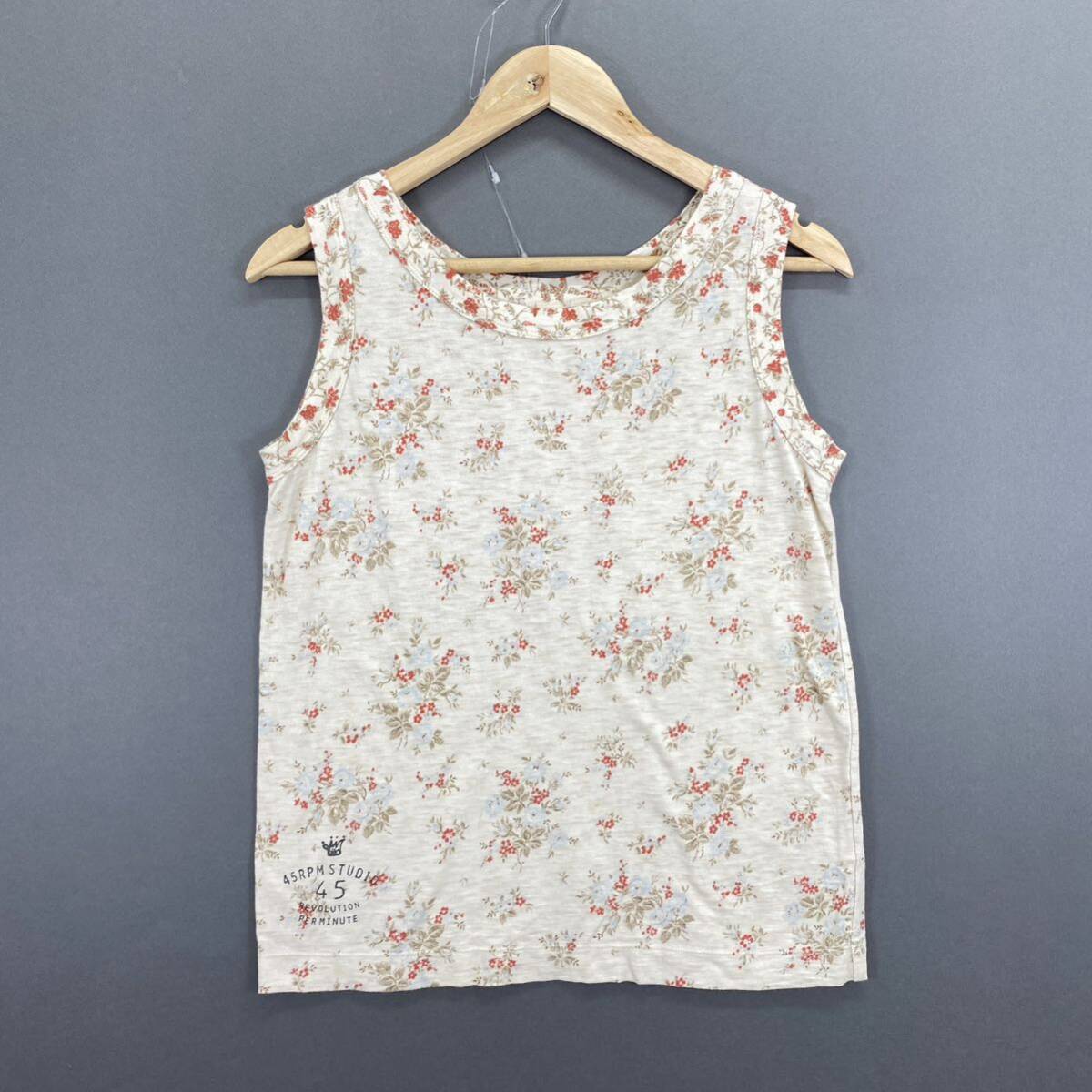 Be17 45rpm four ti five a-rupi- M no sleeve tops tank top floral print total pattern cotton tops lady's woman clothes M