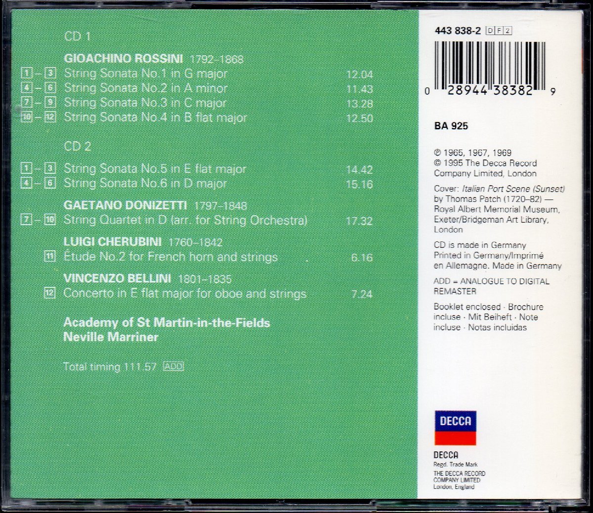 ロッシーニ：弦楽のためのソナタ全曲 他 マリナー＝ASMF （DECCA＊443838・2CD）の画像2