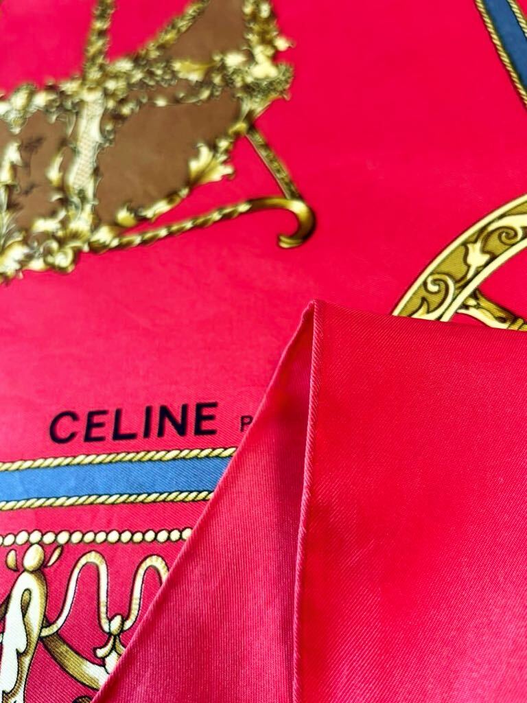 80~90\'s VINTAGE большой размер 89×86 CELINE шелк s машина складной Celine Vintage Франция производства шелк 100% Gold Celine Calle 