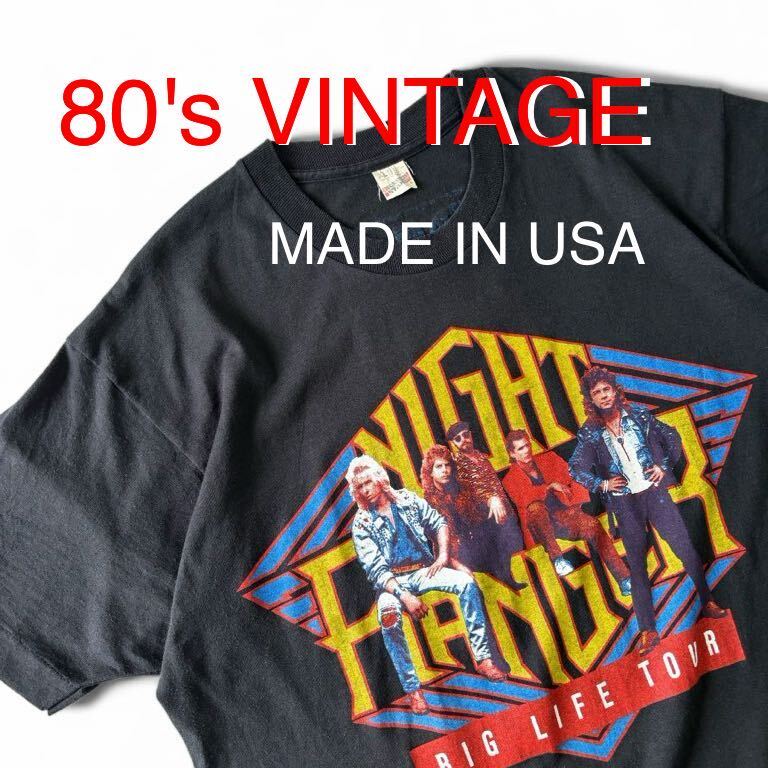 USA製 80's VINTAGE NIGHT RANGER BIG LIFE TOUR 当時物 輸入 古着 Tシャツ バンドT ロックT 80年代 アメリカ製 ナイトレンジャー 黒T_画像1