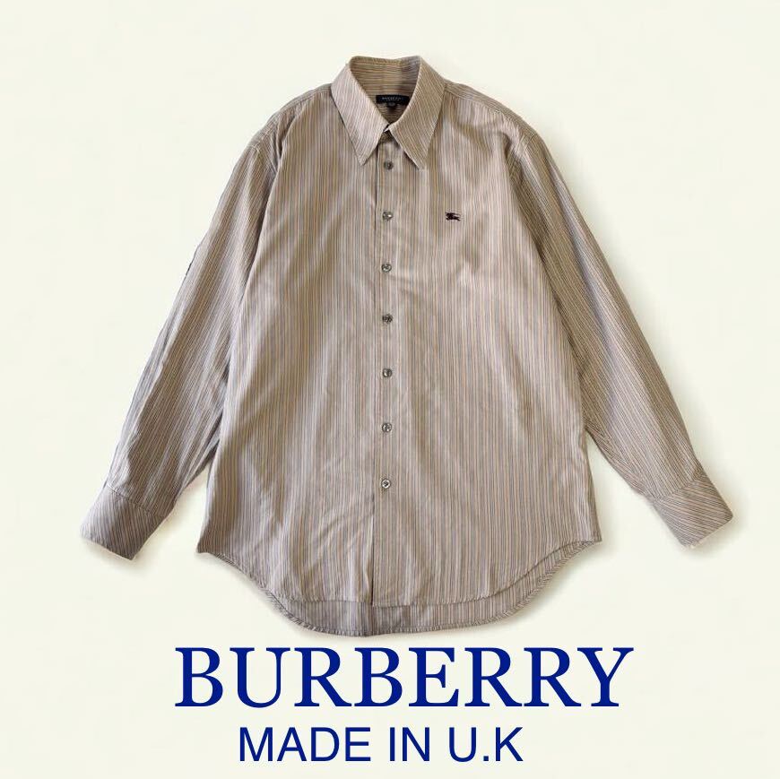 イギリス製 BURBERRY ストライプ 長袖 シャツ ホースマーク刺繍 イギリス製 BURBERRY ストライプ 長袖 シャツ ホースマーク刺繍