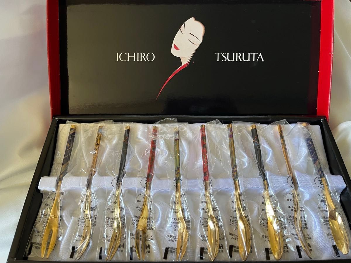 ICIRO TSURUTA カトラリーセット　フォーク　スプーン　豪華　和風　京風　鶴田一郎　デザイン 金　170度焼　HVS仕上