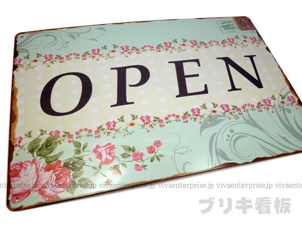 メール便送料無料 ブリキ看板(17) OPEN 開店サイン 30×20cm ブリキプレート/11ч_画像3