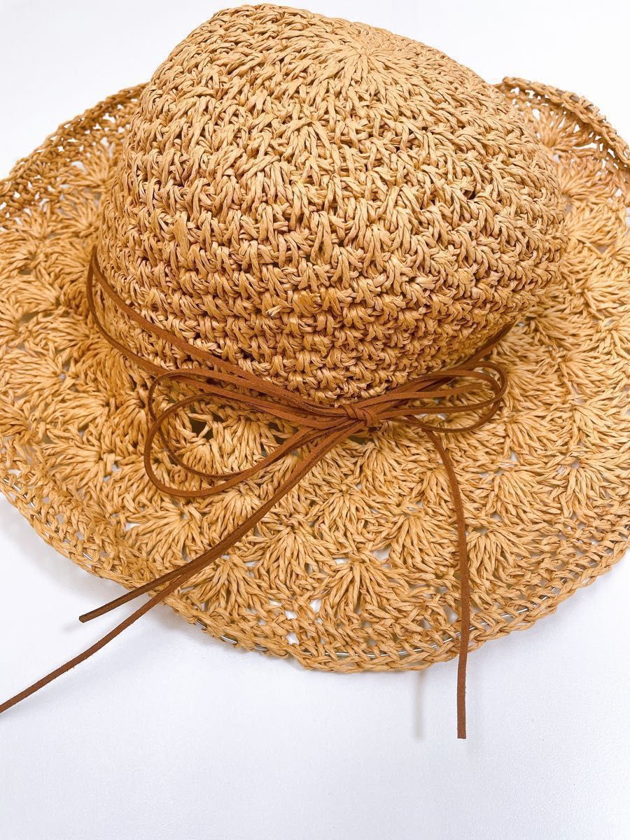 韓国 シンプルリボンハット 麦わら帽子 レディース 大きいサイズ 帽子つば広 折り畳み ストローハット  