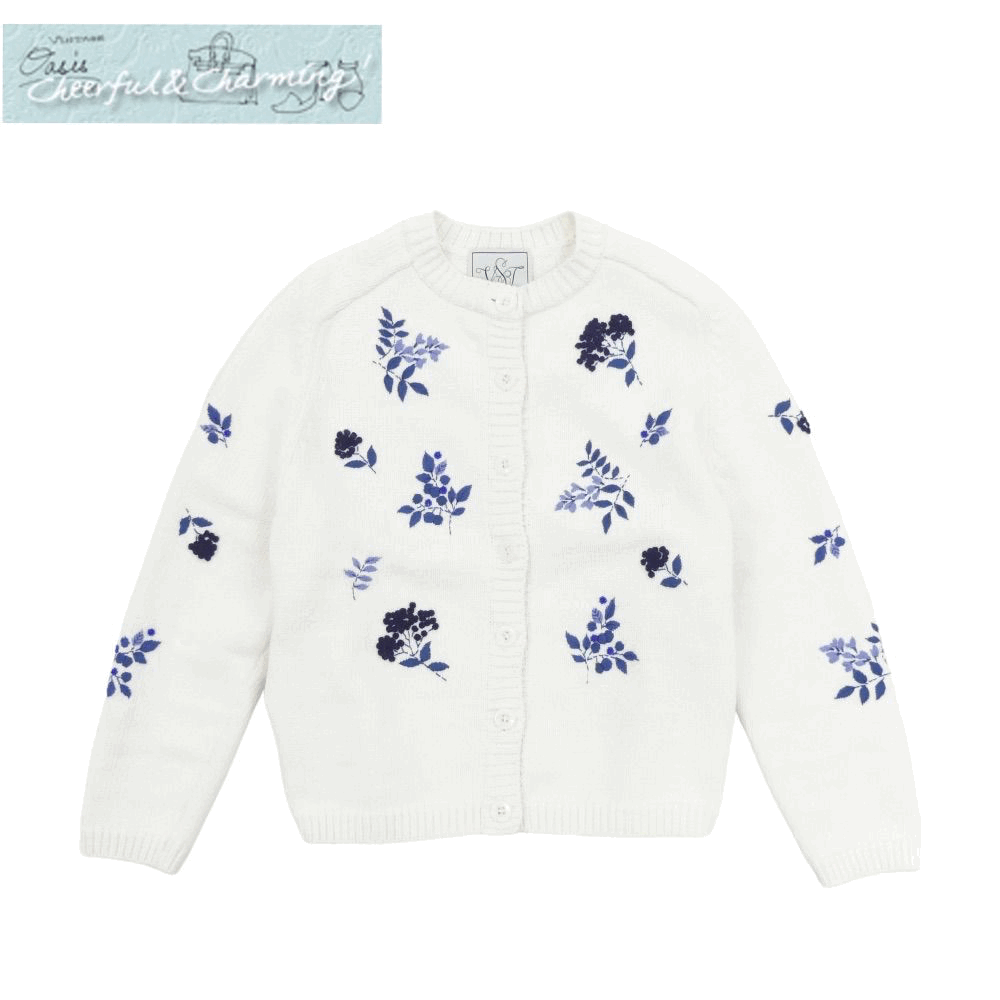 SEVEN TEN by MIHO KAWAHITO seven ton baimi ho flower hand embroidery cardigan S white × blue cotton \'23 year commodity 7S206