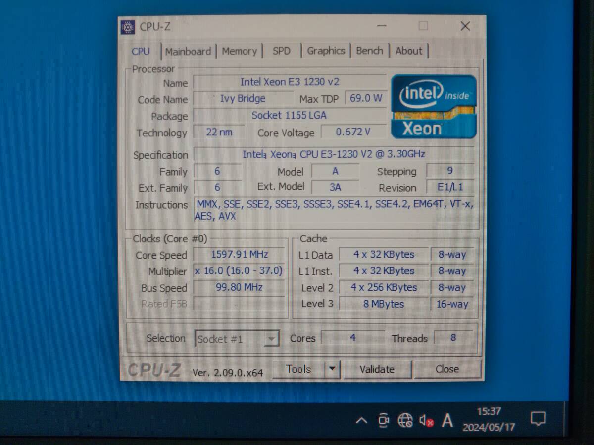 インテル Intel Xeon E3-1230v2 SR0P4 LGA1155 動作確認済 ①_CPU-Z