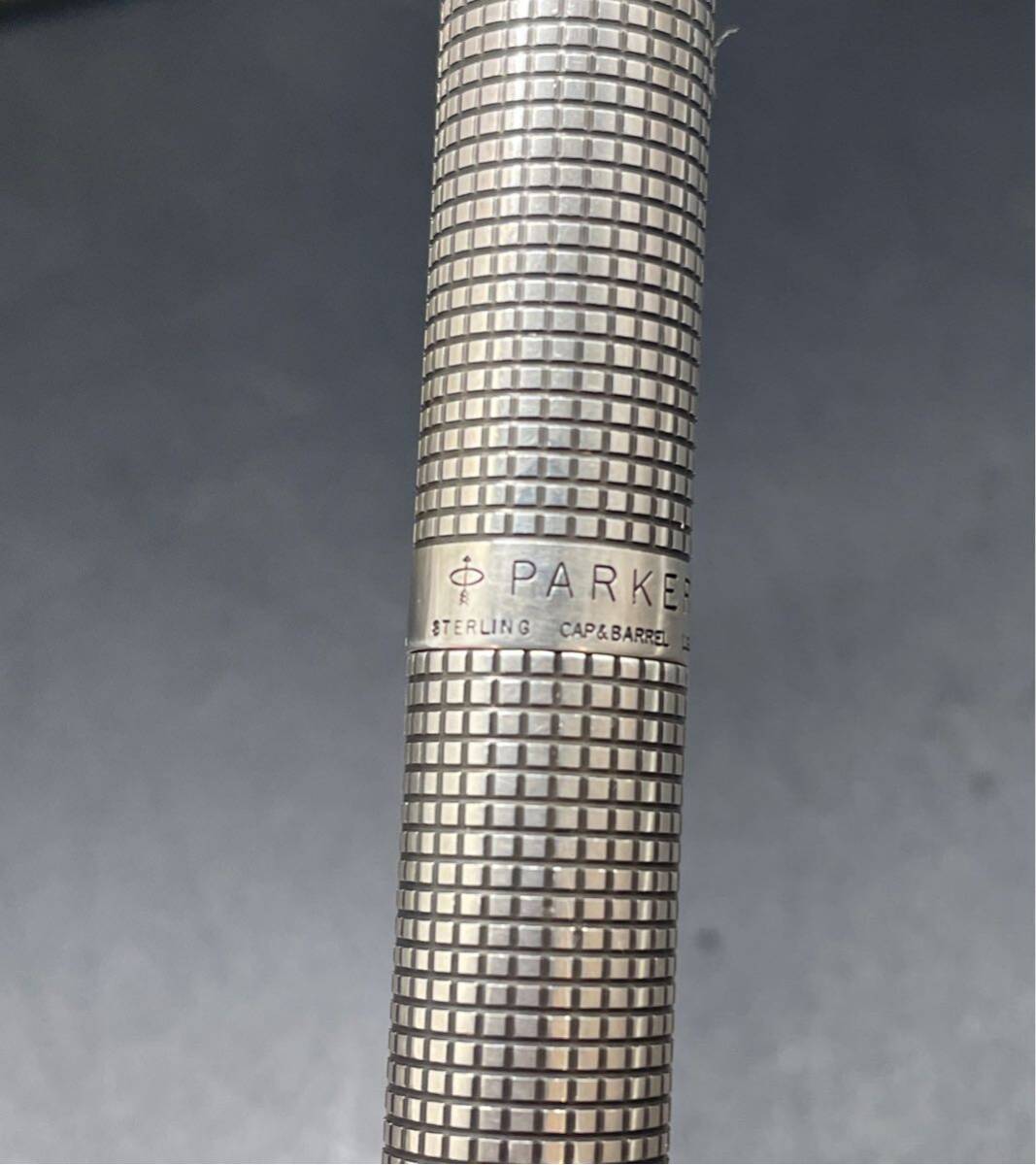 PARKER パーカー STERLING CAP&BARREL 格子 万年筆 ボールペン 筆記未確認 14Kペン先 F スターリング 17829の画像4