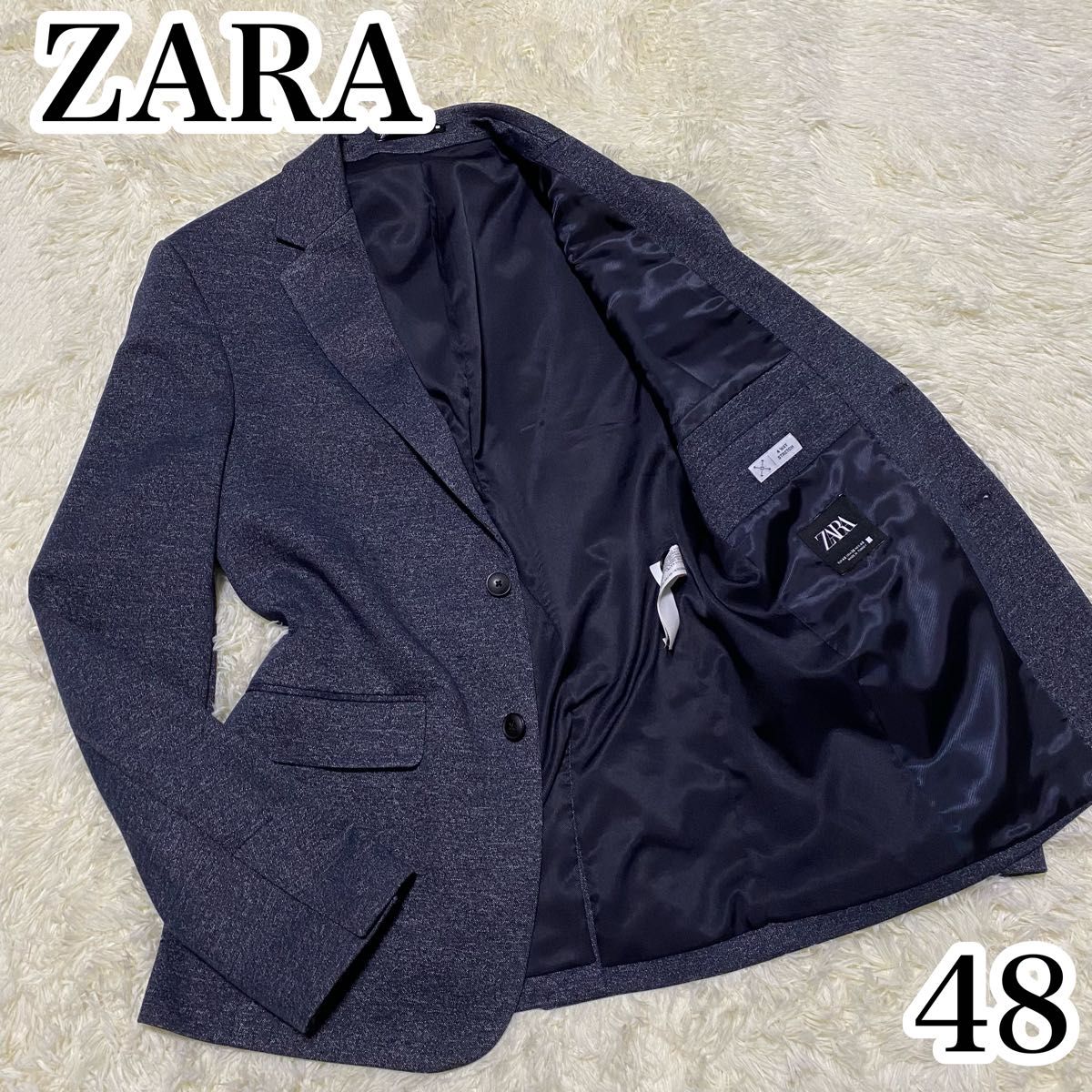 大きいサイズ　ザラ　ZARA テーラードジャケット　48 L相当　2B デニム　ストレッチ　伸縮性　センターベント　メンズ　通勤