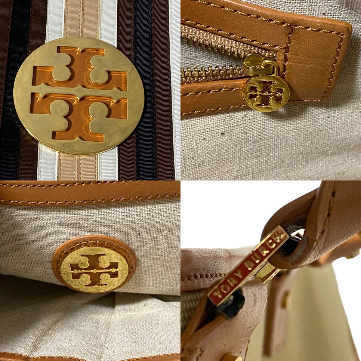 トリーバーチ　TORY BURCH トートバッグ　キャンバス　レザー　肩掛け　ゴールド　ベージュ　A4 大容量　通勤通学　ビジネス