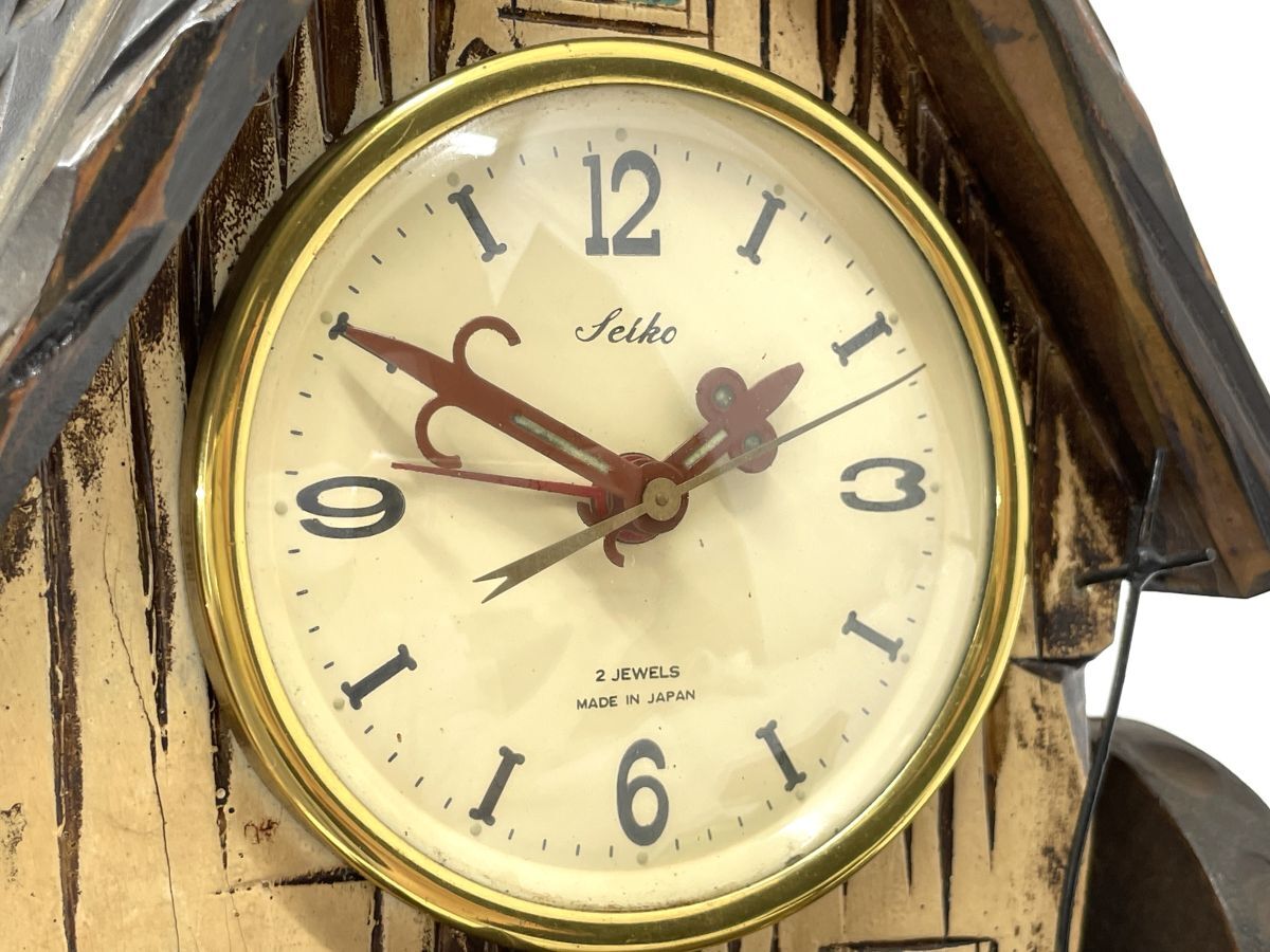 【E602】昭和レトロ SEIKO セイコー 置時計 家型/水車 希少モデル 機械時計 手巻き 木製 当時物 アンティーク bの画像5