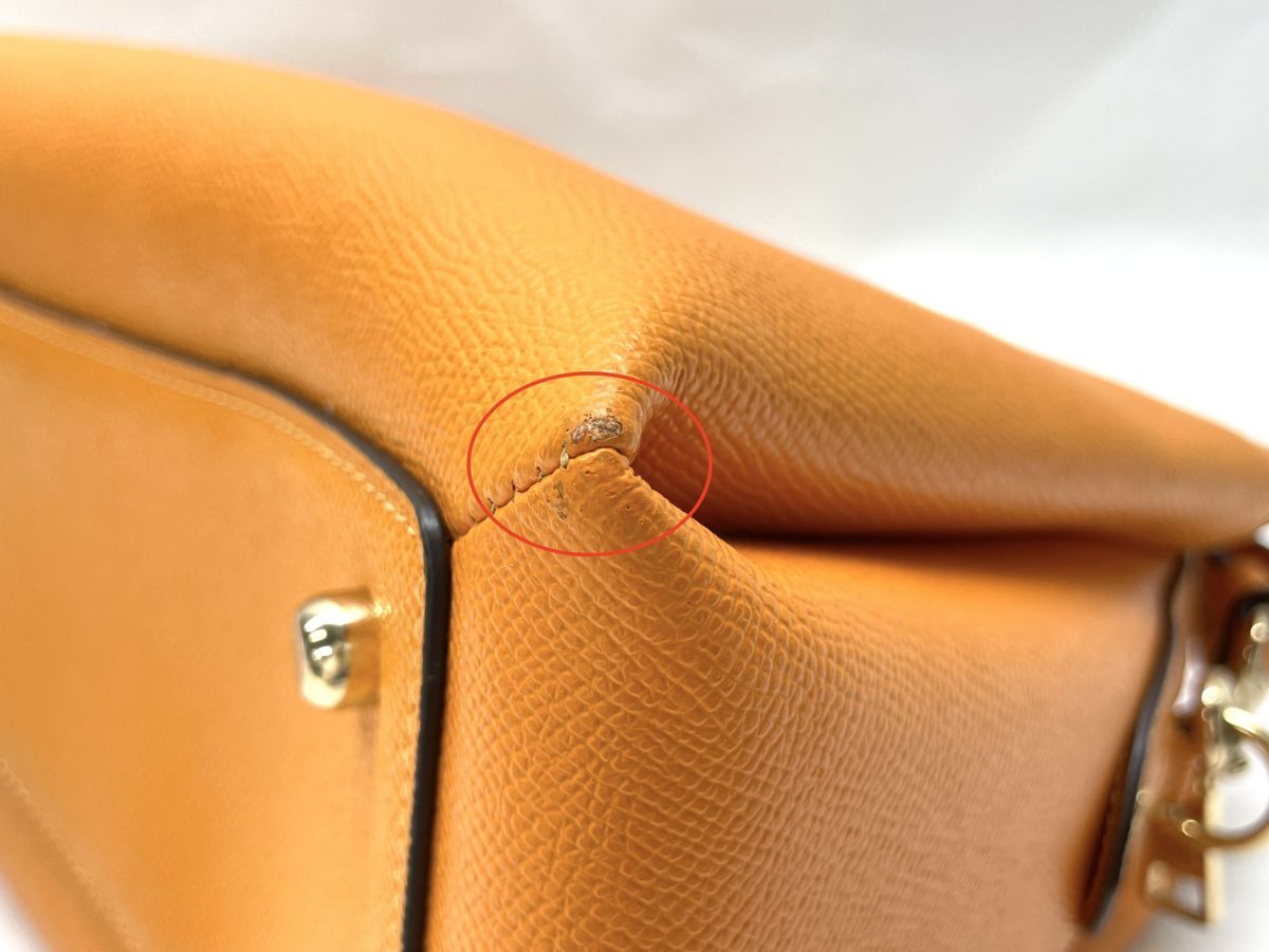 [E656] beautiful goods COACH Coach 2023-91493 handbag shoulder bag shoulder ..2way leather leather orange Camel series 