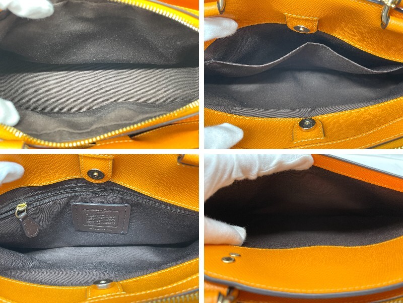 [E656] beautiful goods COACH Coach 2023-91493 handbag shoulder bag shoulder ..2way leather leather orange Camel series 
