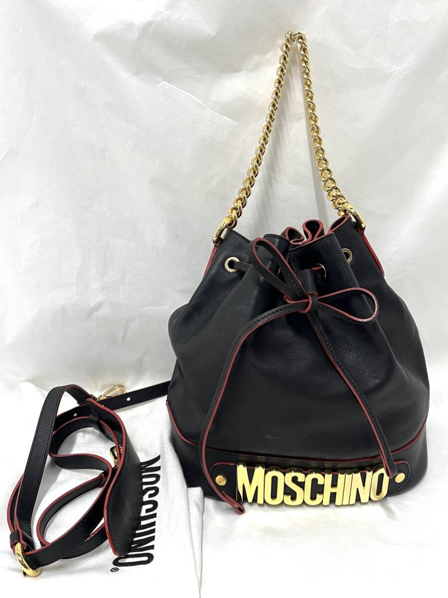 【E904】極美品 MOSCHINO モスキーノ 希少品 30周年限定 チェーンバック ショルダー 肩掛け/斜めがけ ブラック 本物保証 ゴールド金具_画像1