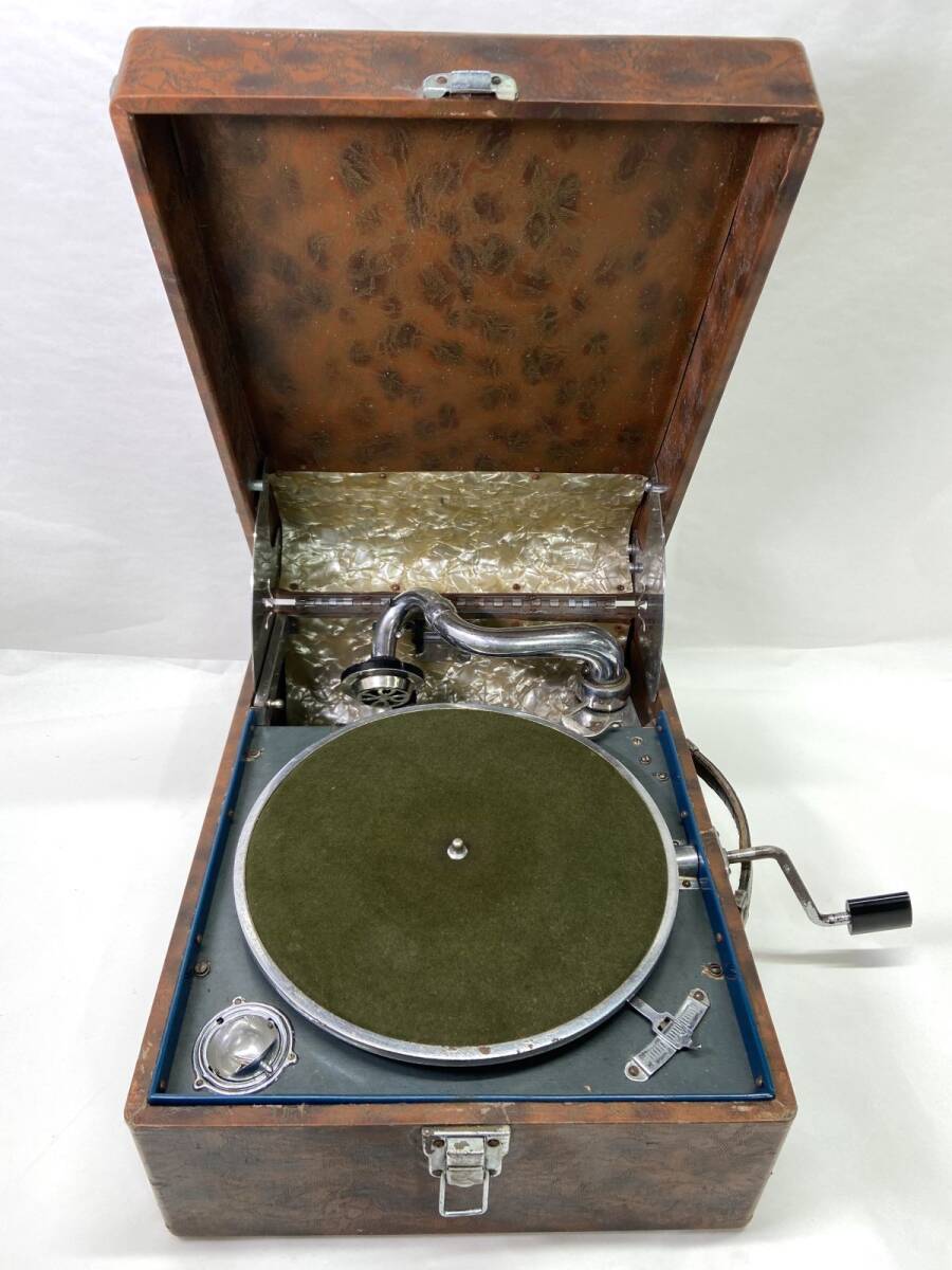 【E627】手回し 蓄音機 レコードプレーヤー ターンテーブル 古道具 アンティーク ジャンク レトロ ビンテージ 当時物 bの画像1