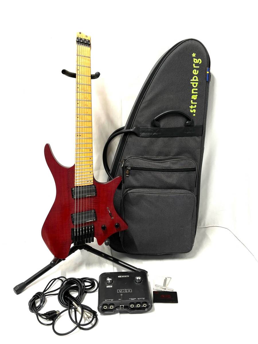 【E845】中古美品 Strandberg ストランドバーグ Boden OS7 Red 7弦 エレキギター ヘッドレスギター 専用ケース/UX1 インターフェース付_画像1