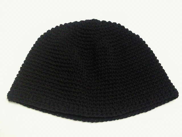 年中被れる 浅型１５㎝▲イスラム帽▲ コットン・綿１００％/黒 細編み ハンドメイドの画像1