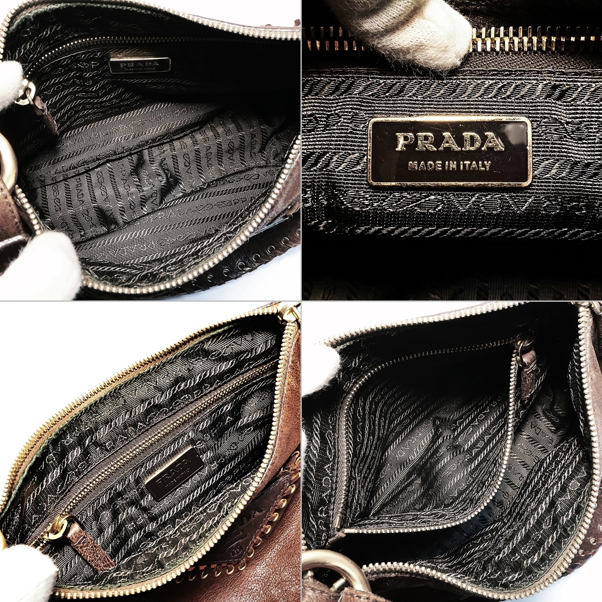 PRADA プラダ ヴィンテージ レディース レザー セミショルダーバッグ ブラウン 三角ロゴプレート 肩掛け 008FEZFI66_画像10