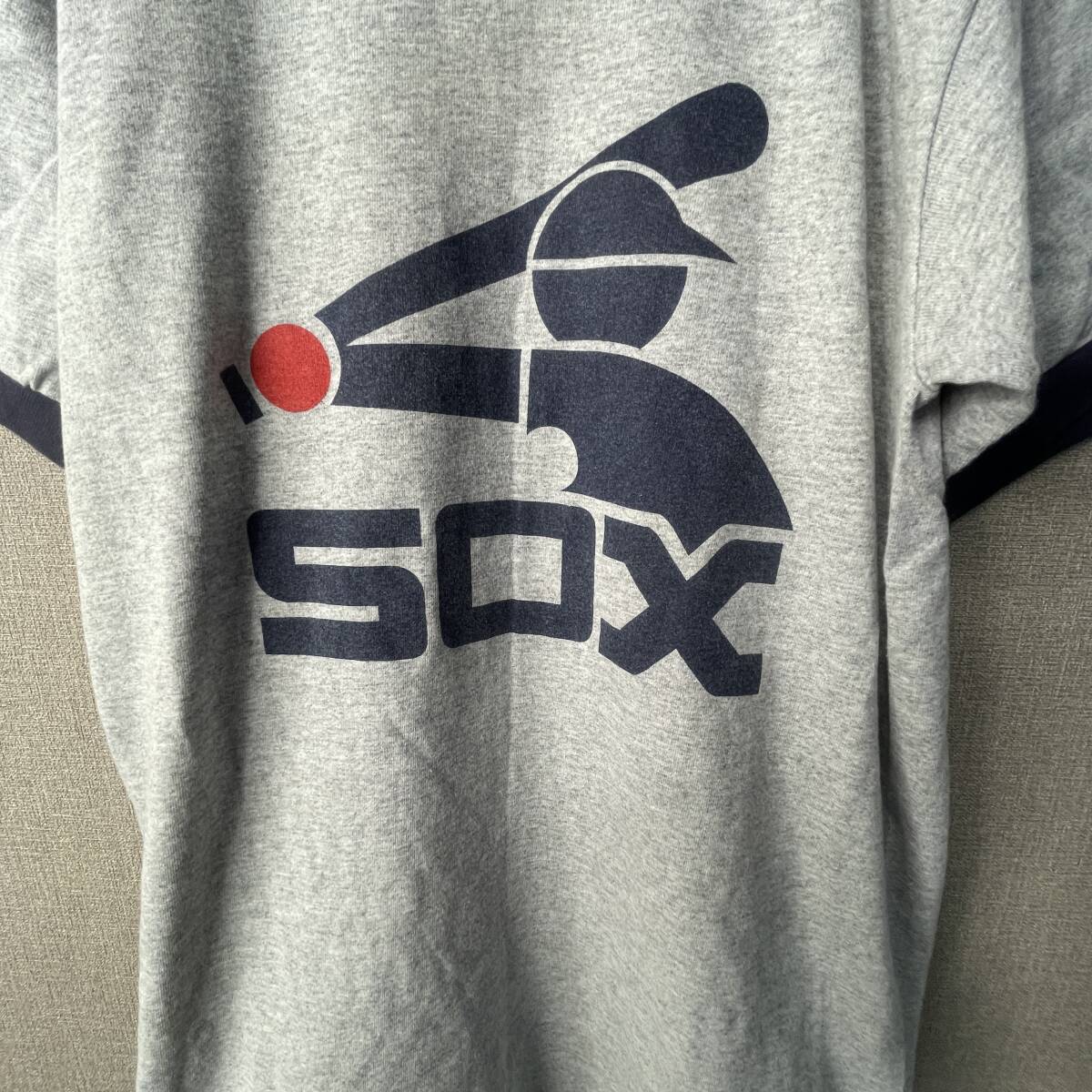 Anvil MLB シカゴ　ホワイトソックス　リンガーTシャツ　グレー　ネイビー Sサイズ