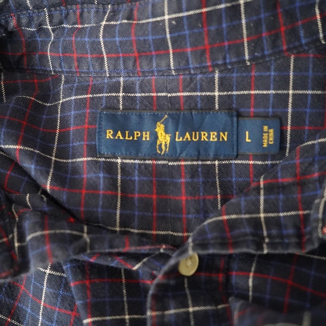 POLO Ralph Lauren ポロラルフローレン　チェック柄　長袖シャツ ネイビー　Lサイズ_画像7