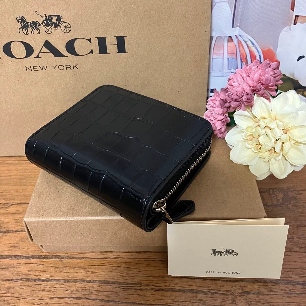 コーチ COACH 折り財布 ビルフォールドウォレット クロコ型押し ブラック アウトレット 新品未使用 ※価格交渉不可※